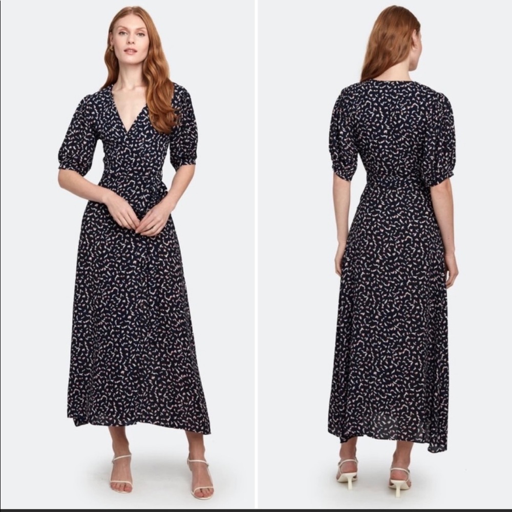 Misa Los Angeles Navy and White Maxi Dress